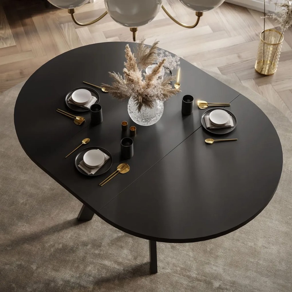 OKRÚHLY ROZKLADACÍ JEDÁLENSKÝ STÔL EWALD ČIERNY MATNÝ 100/140 cm