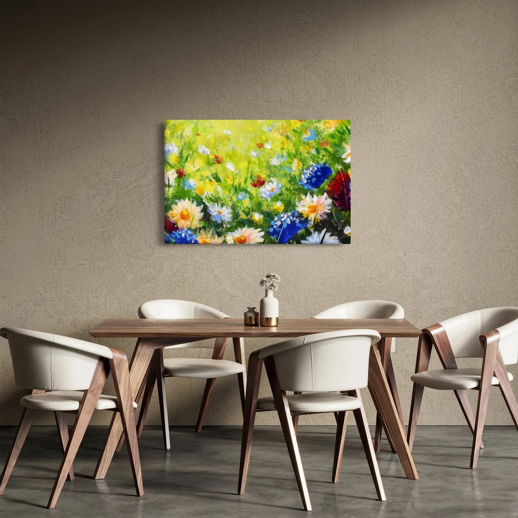 Obraz rozkvitnutej lúky, olejomaľba (90x60 cm)