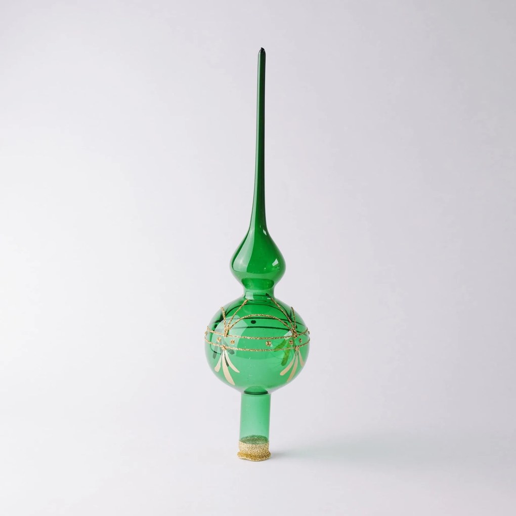 Bella Rose Sklenená vianočná špica na stromček Zelená Lesk