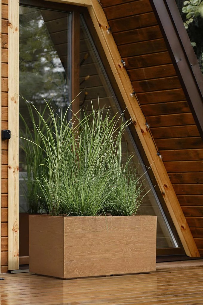 PLASTOVÝ KVETINÁČ NA KOLIESKACH BETONIQUE ECO 39X39X78 CM DREVENÝ DEKOR HNEDÁ