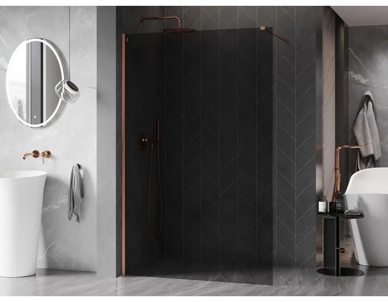Mexen, Mexen Kioto-X sprchová stena 90 x 200 cm, grafit 10 mm, brúsená meď - 800-090-101-65-40-X
