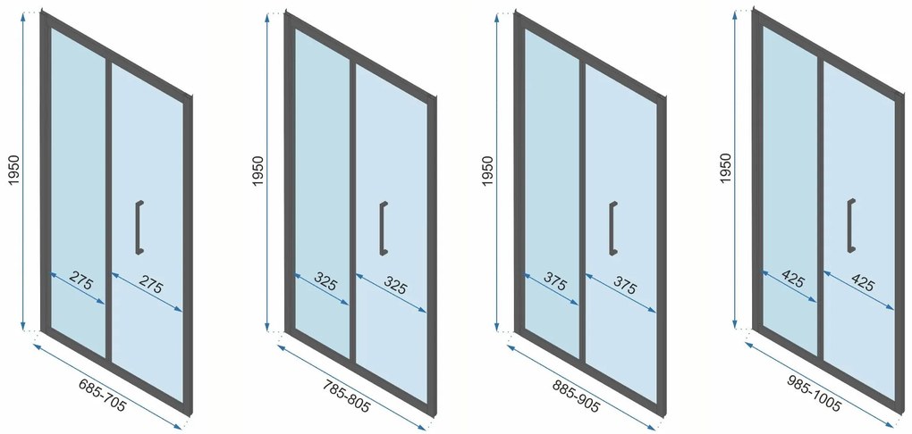 Rea Fold, 3-stenová sprchová kabína so skladacími dverami 90 (dvere) x 80 (stena) x 195 cm, čierny profil, KPL-09913