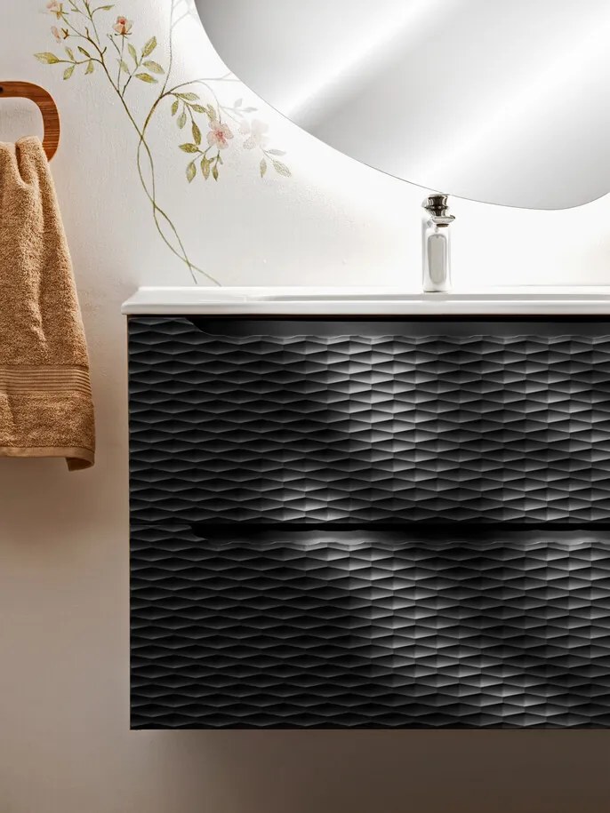 Závesná skrinka pod umývadlo Ocean Black s doskou 90 cm čierna/dub olejovaný