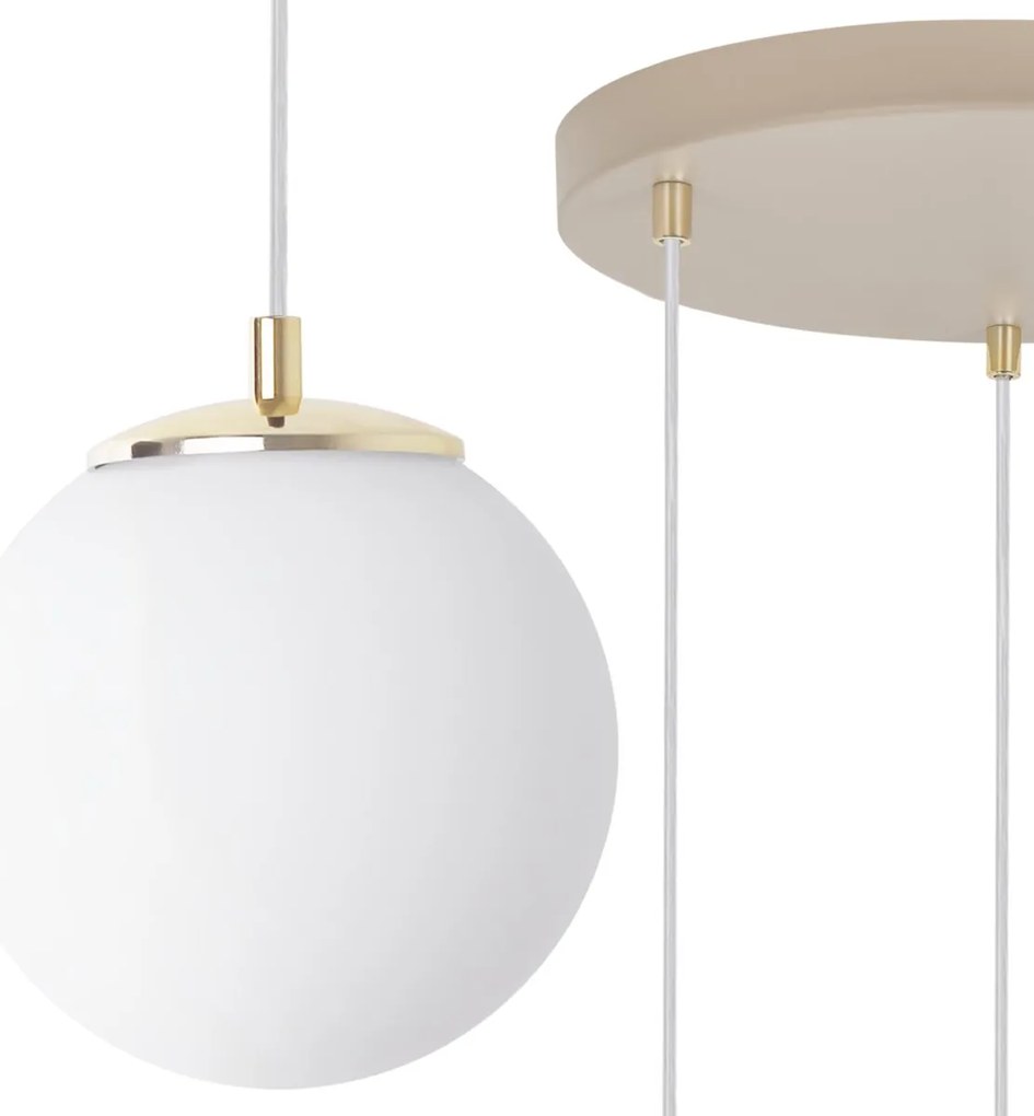 Závesné svietidlo Florence, 3x biele sklenené tienidlo, g/be, o