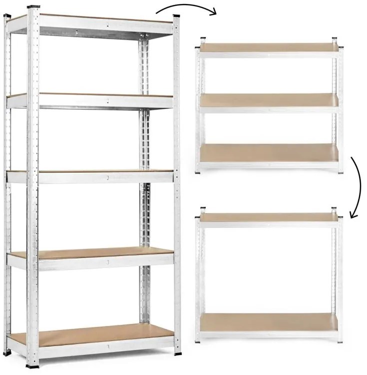 Stabilný kovový úložný regál s 5 policami 180x90x30