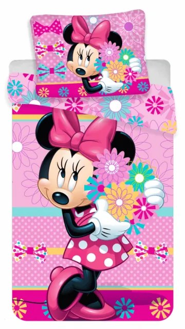 Jerry Fabrics Detské bavlnené obliečky – Minnie Bows and Flowers, 140 × 200 cm / 70 × 90 cm