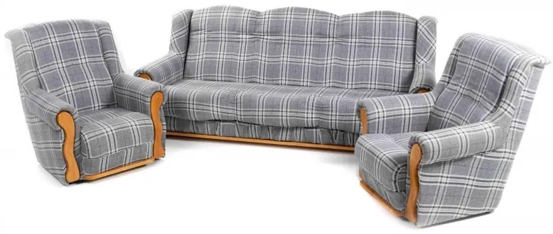 Sedacia súprava Atlanta 3+1+1, šedá - káro / jelša (york popiel)