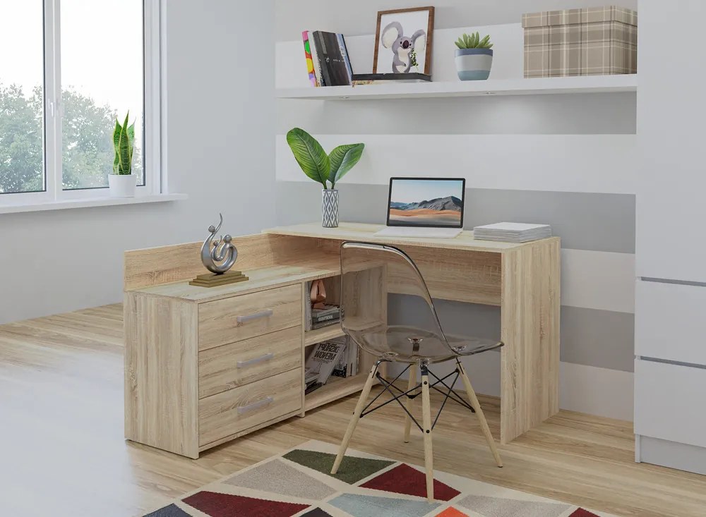 Rohový pc stolík Debio 1 (dub sonoma). Akcia -20%. Vlastná spoľahlivá doprava až k Vám domov. 1132466