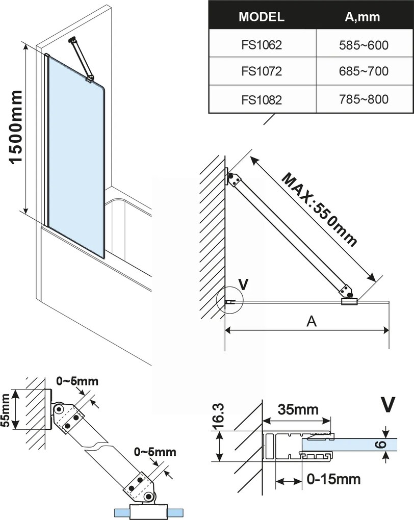 Polysan Polysan, FISA vaňová zástena 800x1500mm, medená matná, 6mm číre sklo, FS1082-PG