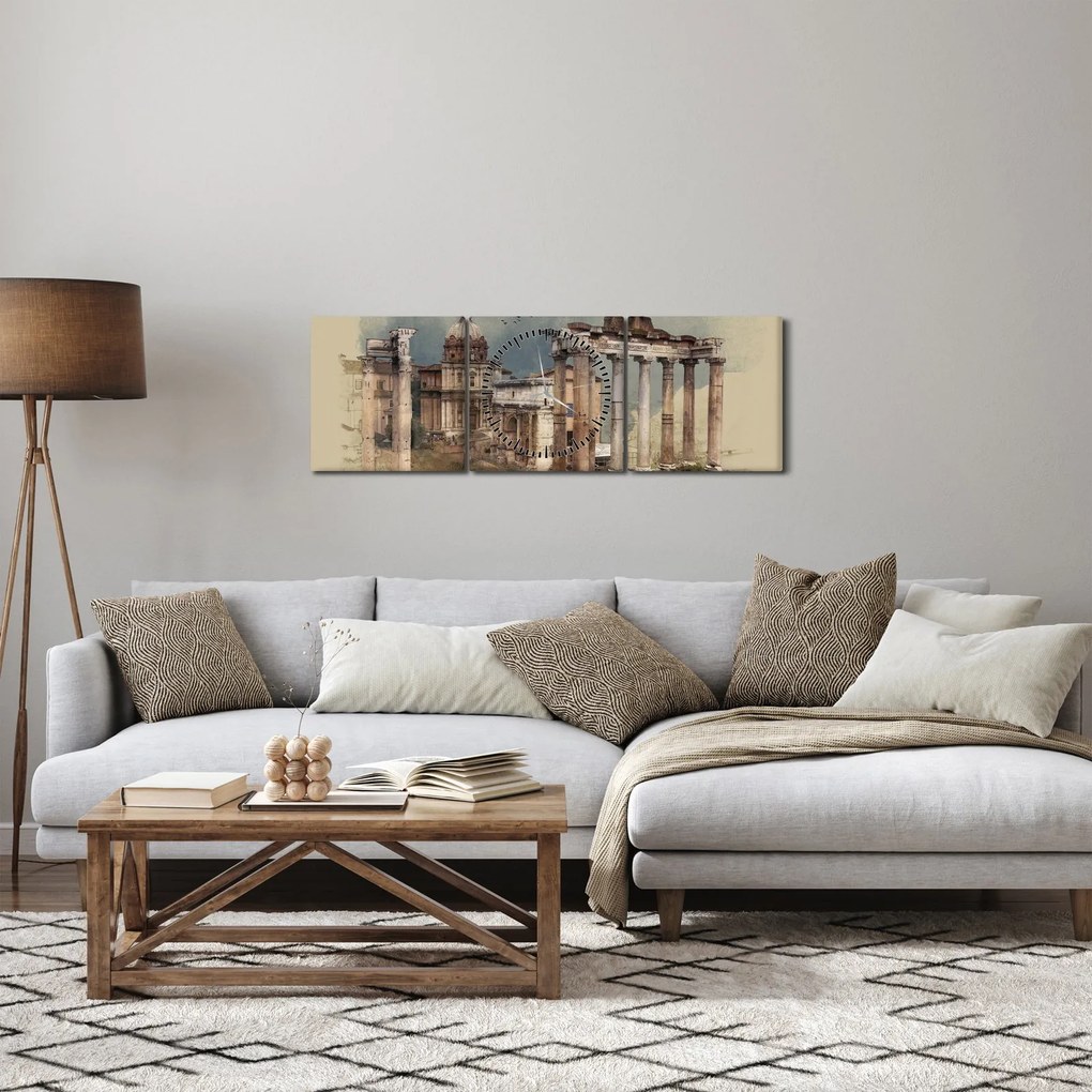 Obraz - Forum Romanum, Rím, Taliansko (s hodinami) (90x30 cm)