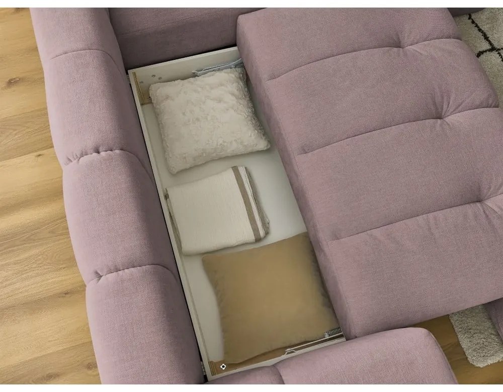 Ružová rozkladacia/s úložným priestorom rohová pohovka (pravý roh/do L) Fuji – Bobochic Paris