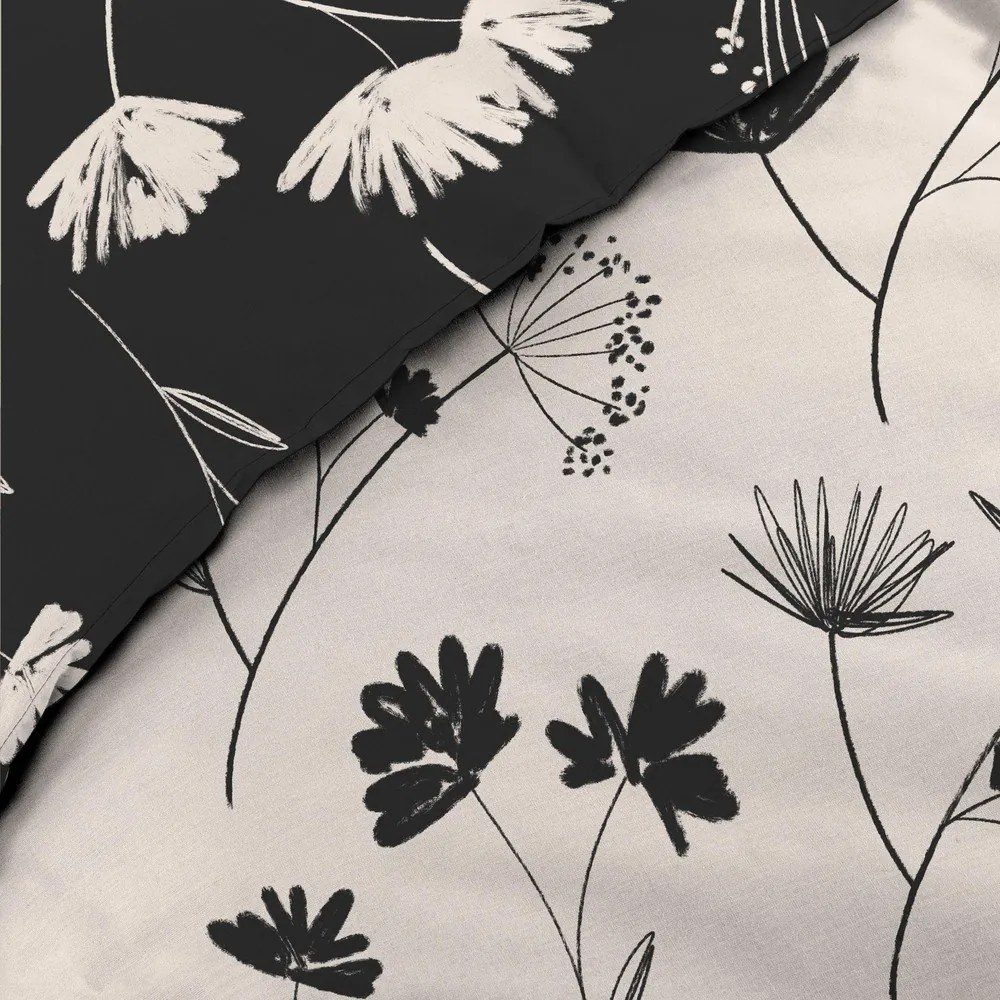 Čierno-béžové predĺžené obliečky na dvojlôžko z bavlneného perkálu 240x220 cm Iris – douceur d'intérieur