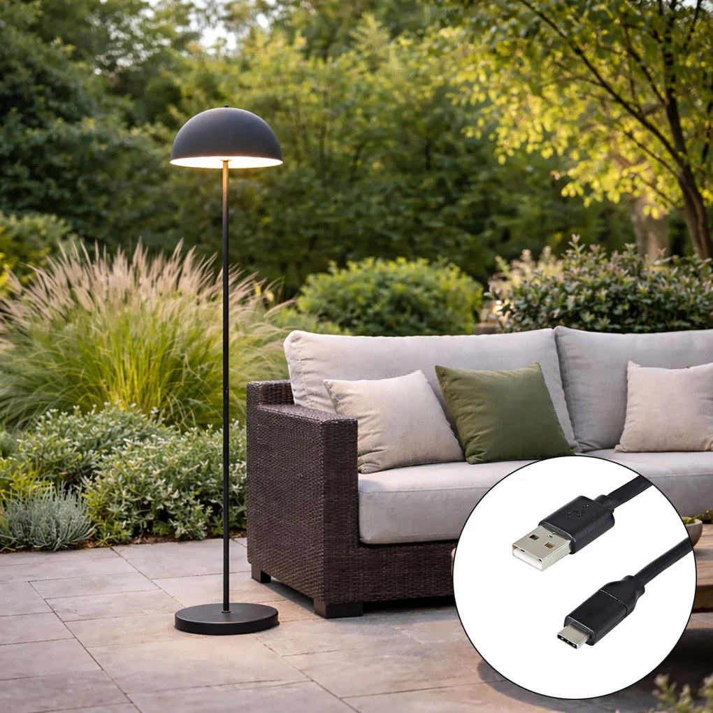 Vonkajšia stojaca lampa čierna nabíjateľná 3-stupňovo stmievateľná - Keira
