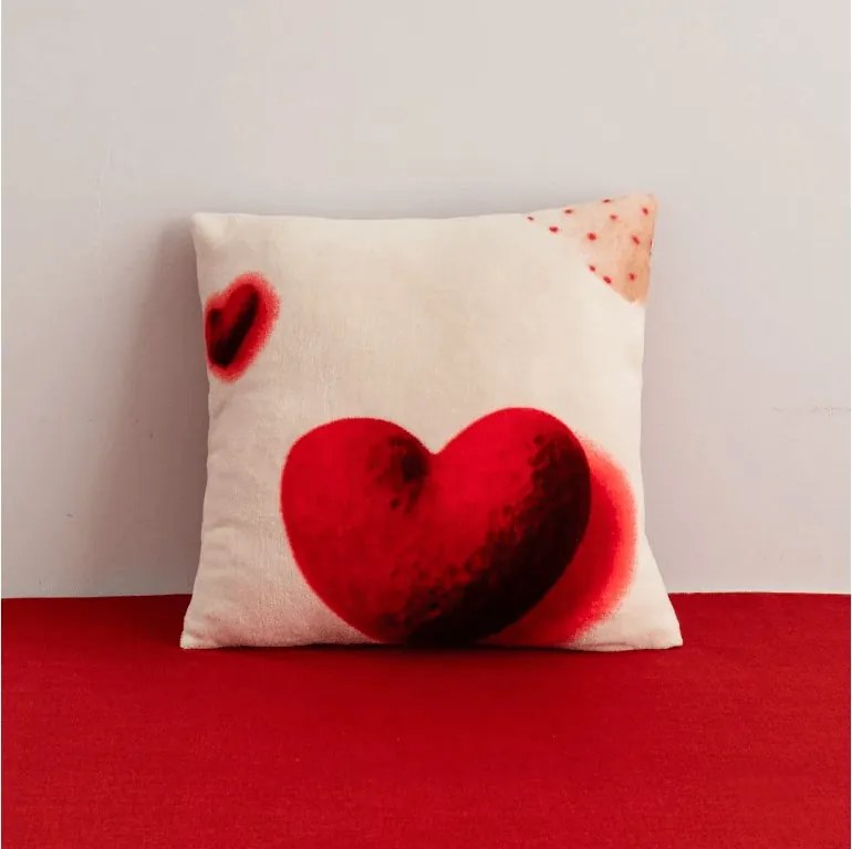 Obojstranná obliečka na vankúšik DUO SENSE HEARTELLE 45x45 cm mikroplyš/flanel, krémový