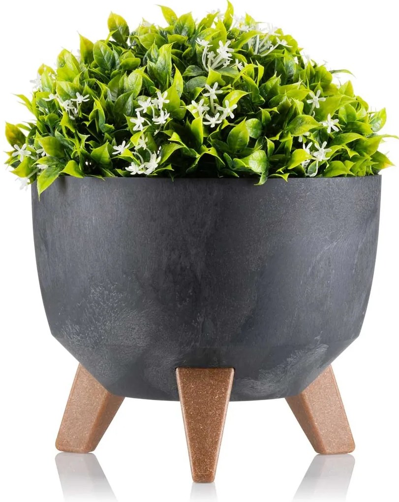 PLASTOVÝ KVETINÁČ ROSA LINEA SADA 2KS 15X24,3 CM+18,3X29,2 CM IMITÁCIA BETÓNU ČIERNA