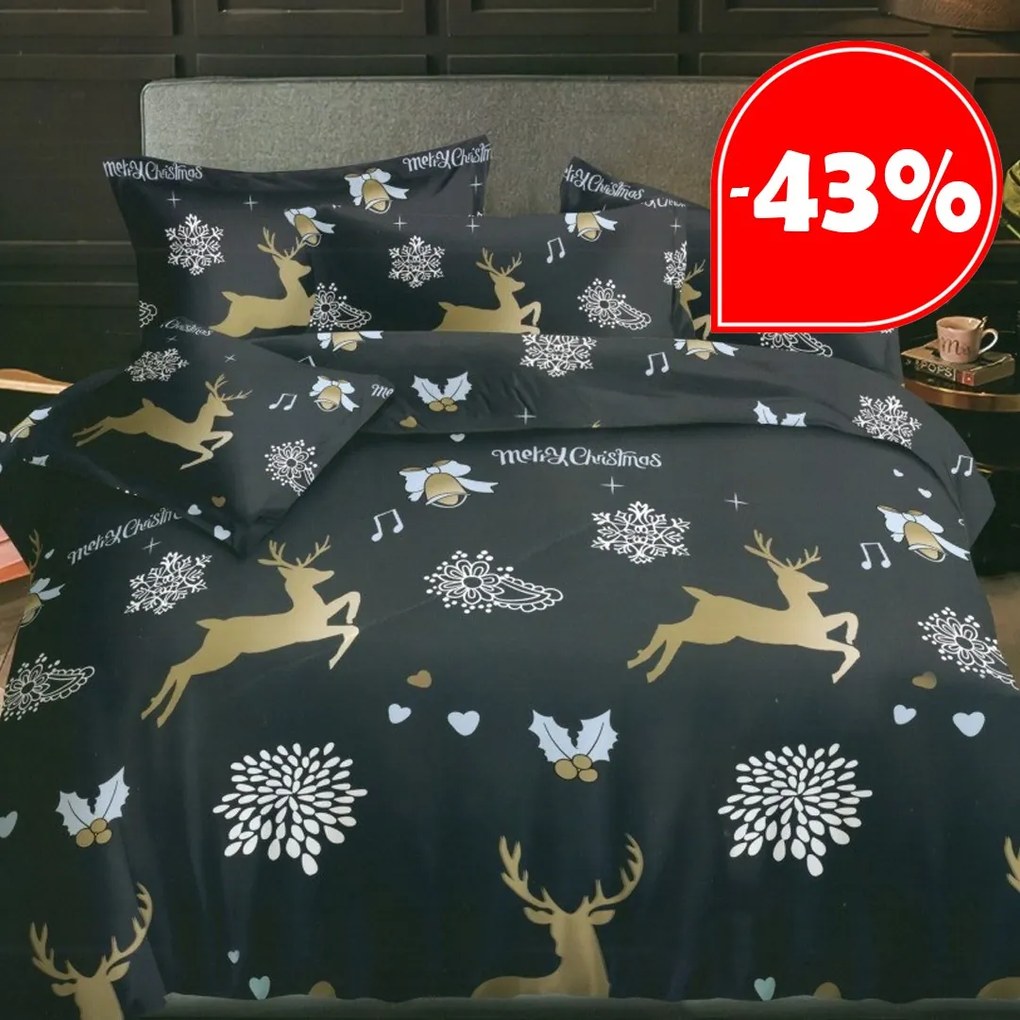 DomTextilu Tmavomodré vianočné posteľné obliečky s motívom sobov 3 časti: 1ks 160 cmx200 + 2ks 70 cmx80 Modrá 180x220 cm 29665-159175