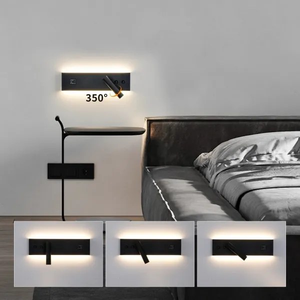 Brilagi-LED Nástenné bodové svietidlo s USB portom NOCTIS LED/3W/230V+LED/9W čierne