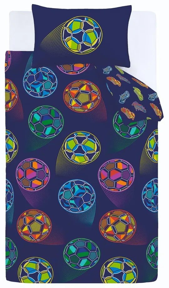 Modré detské obliečky na dvojlôžko 200x200 cm Bright Football – Catherine Lansfield