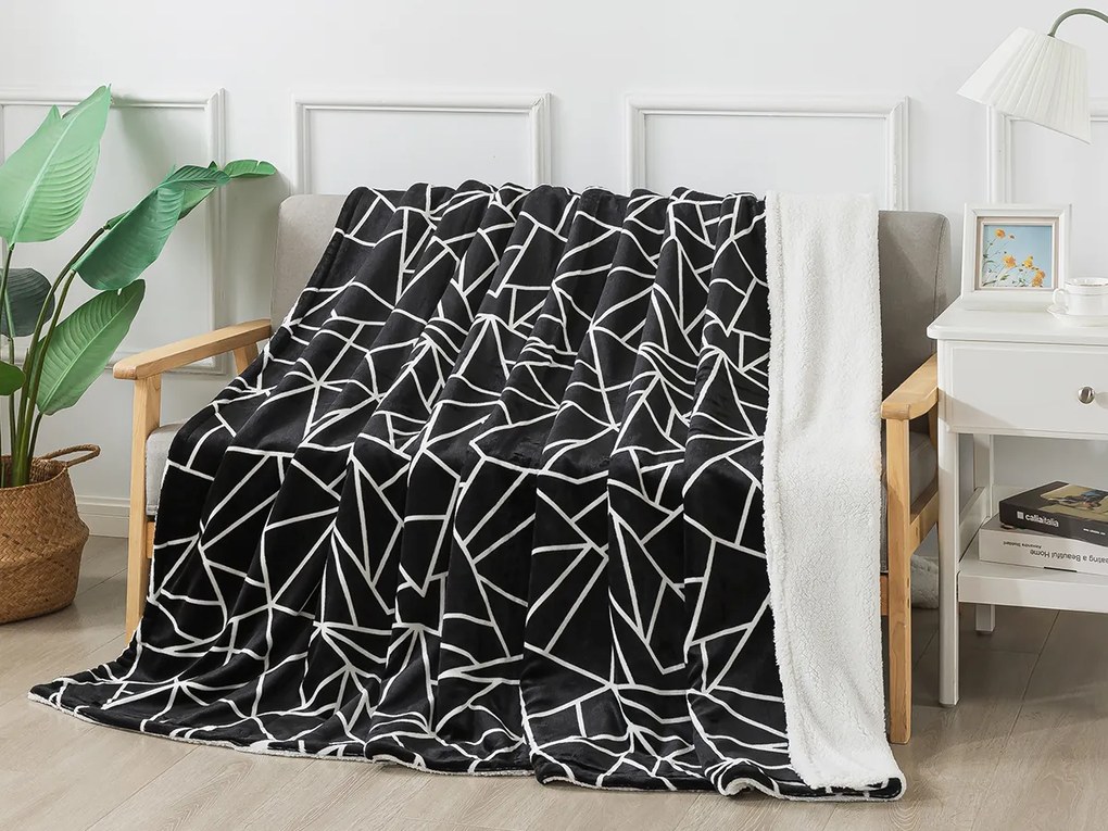 XPOSE® Mikroplyšová deka MATYLDA s baránkom - čierna 140x200 cm