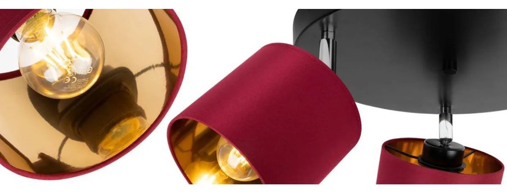 Stropné svietidlo Gama, 3x červené textilné tienidlo, (možnosť polohovania), o