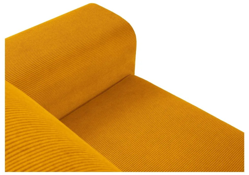 Menčestrová rozkladacia/s úložným priestorom rohová pohovka v horčicovej farbe (ľavý roh/s leňoškou) Kyoto – Cosmopolitan Design