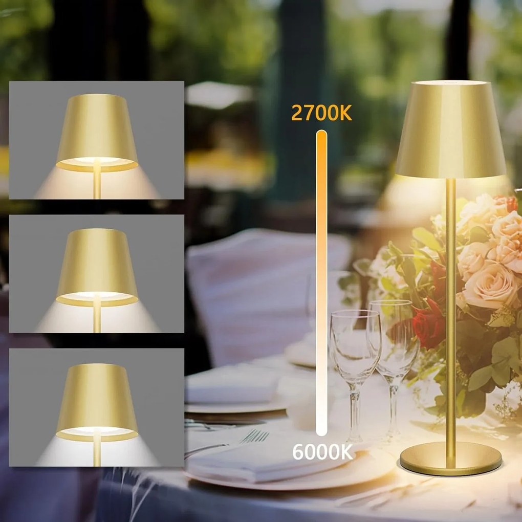 Toolight Toolight, dotyková LED nočná stolná lampa 5W, 3 farby svetla, USB napájanie, APP1364-T GOLD, zlatá lesklá, OSW-08627