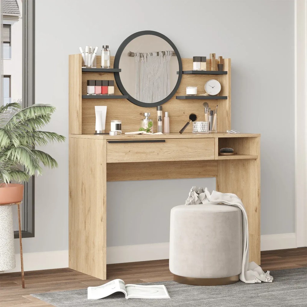 Toaletný stolík Houseland Ainaly dub Castello/antracitovo sivý