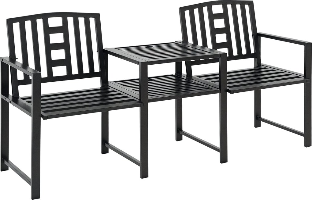 Outsunny Moderný 2-miestny Záhradný Lavica s Tabuľou a Otvorom na Umbrel 165x56x85,5cm Čierna | Aosom