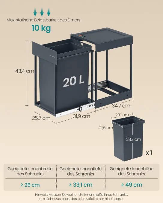 Výsuvný odpadkový kôš do kuchynskej skrinky LTB920GZ01