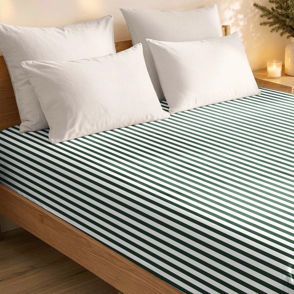 Goldea bavlnená napínacia plachta - tmavo zelené prúžky 120 x 200 cm