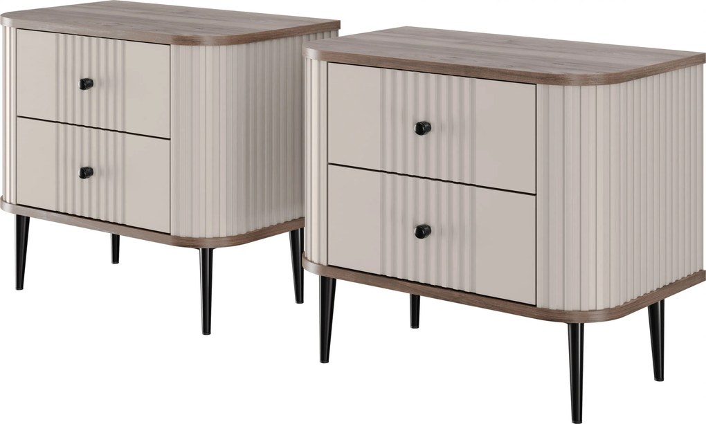 Nočné stolíky Vespera 56 cm - 2 ks - kašmírová / orech / čierne nožičky