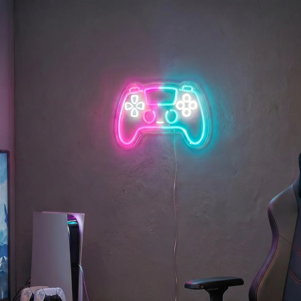 Neónová nástenná lampa ružová s modrou vrátane LED 3-stupňové stmievanie - Controller