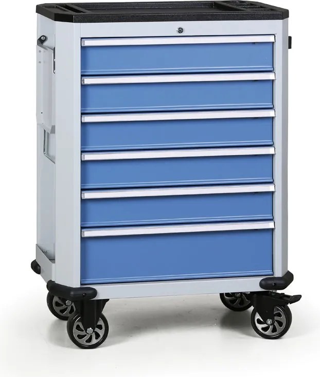 Pojazdný dielenský vozík na náradie G2, 6 zásuviek, modrá