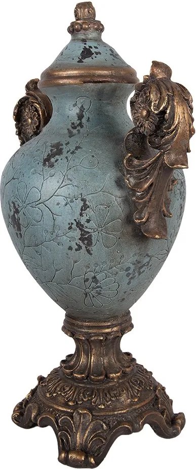 Modrozelená antik dekoratívna amfora s kvetinovým reliéfom – 30*19*46 cm