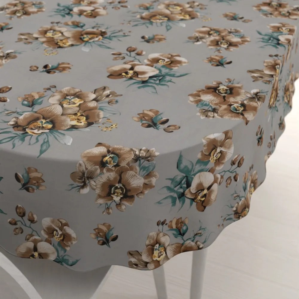 Biante Bavlnený oválny obrus Sandra SA-622 Hnedé orchidey na sivom 50x100 cm