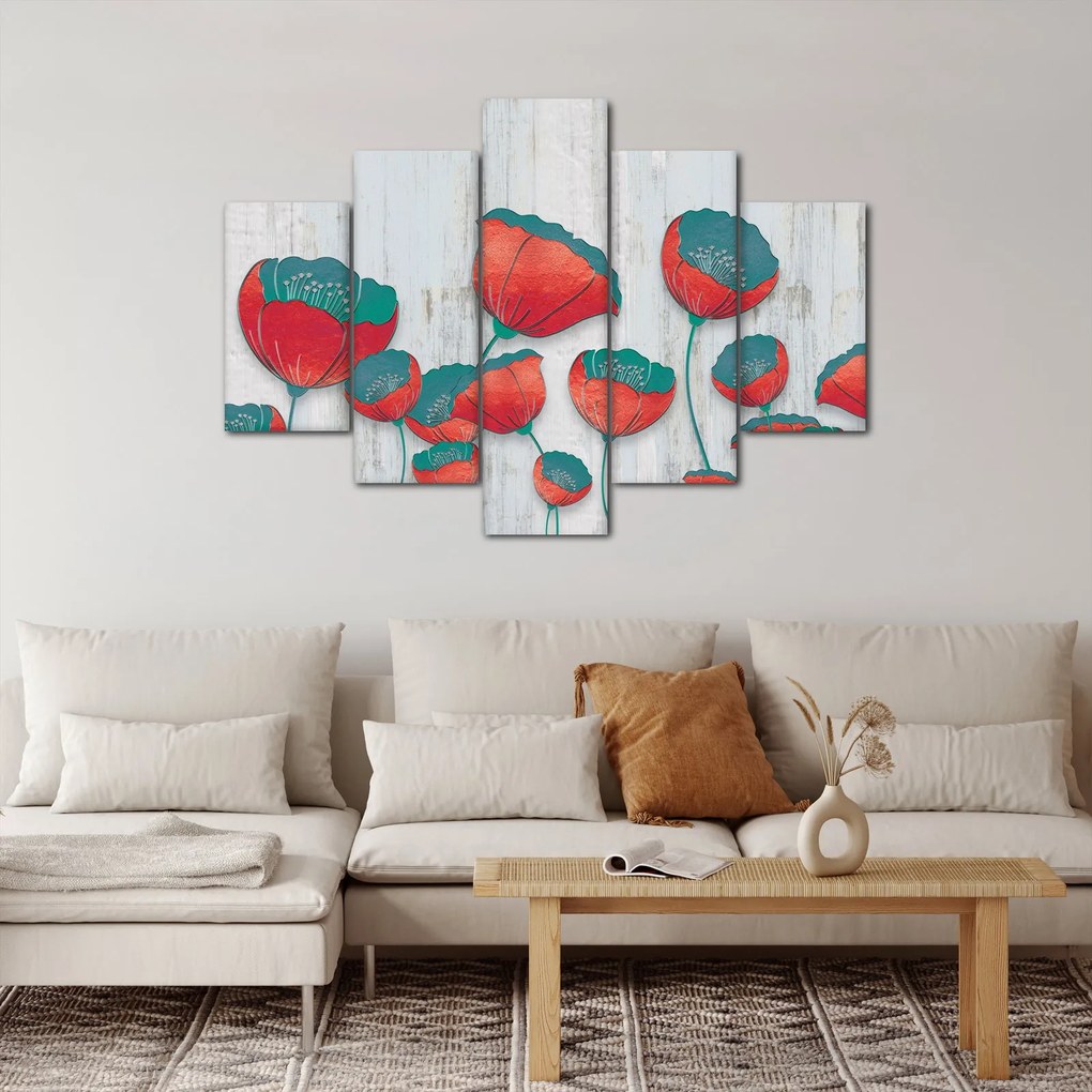 Obraz - Vlčie maky - petrolej (150x105 cm)