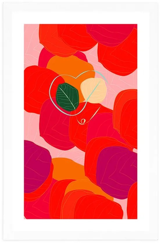 Plagát s paspartou pestrofarebné línie listov - 30x45 black