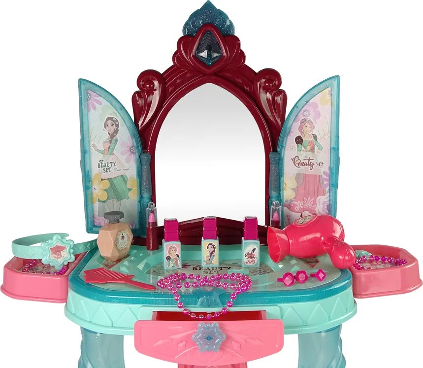 LEAN Toys Kozmetická súprava Toaleta so zrkadlom Svetlo Zvuk Šperky Tmavo ružová