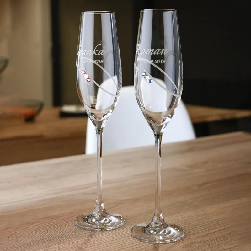 Dekorant Svadobné poháre na šampanské Diamond Ring s krystaly Swarovski v prémiovom saténovom balení 210 ml 2KS