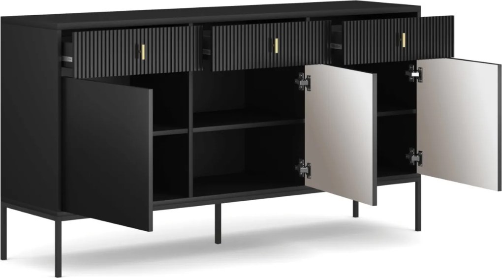 Vintino Komoda rebrovaná 154 cm čierna