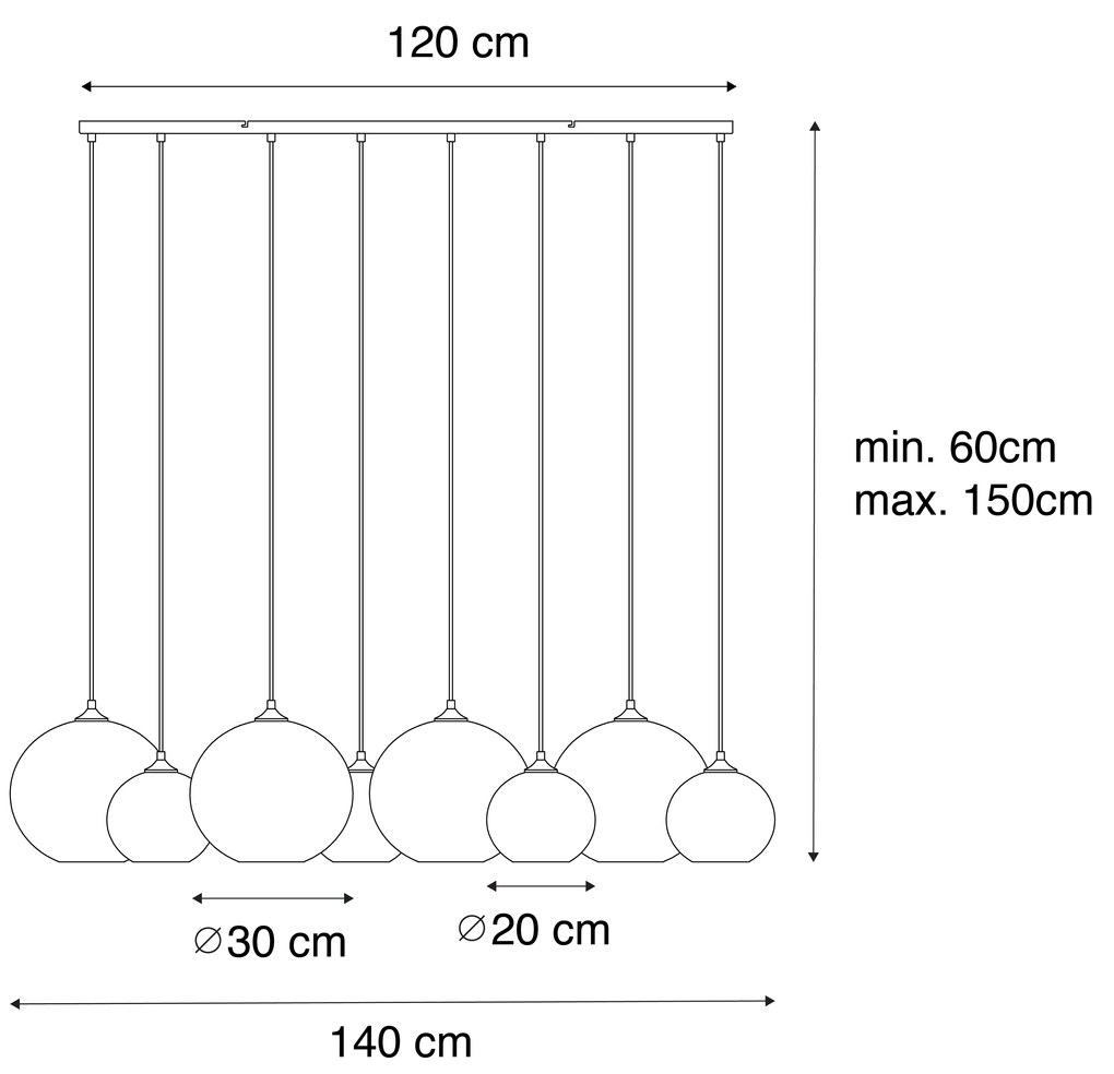 Art Deco závesné svietidlo tmavá bronz so sklom jantárovej farby 8-svetlo - Sandra