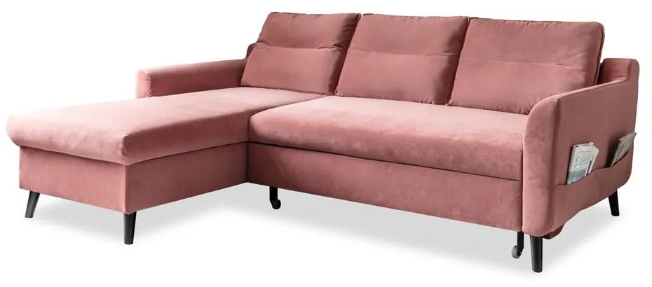 Ružová zamatová rozkladacia rohová pohovka Miuform Stylish Stan, ľavý roh