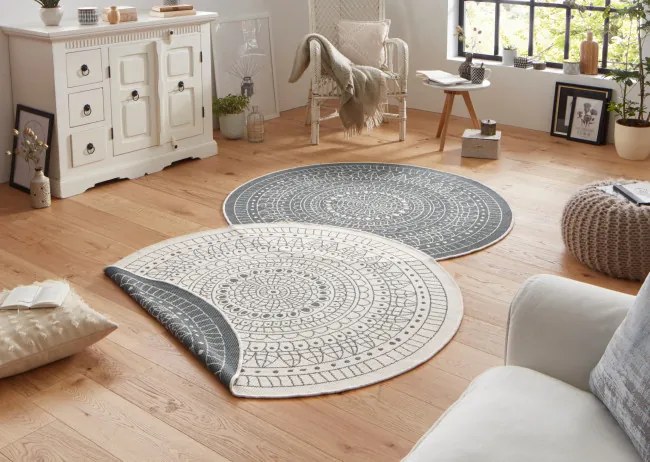 Obojstranný koberec Hanse Home Twin Porto sivý / krémový kruh