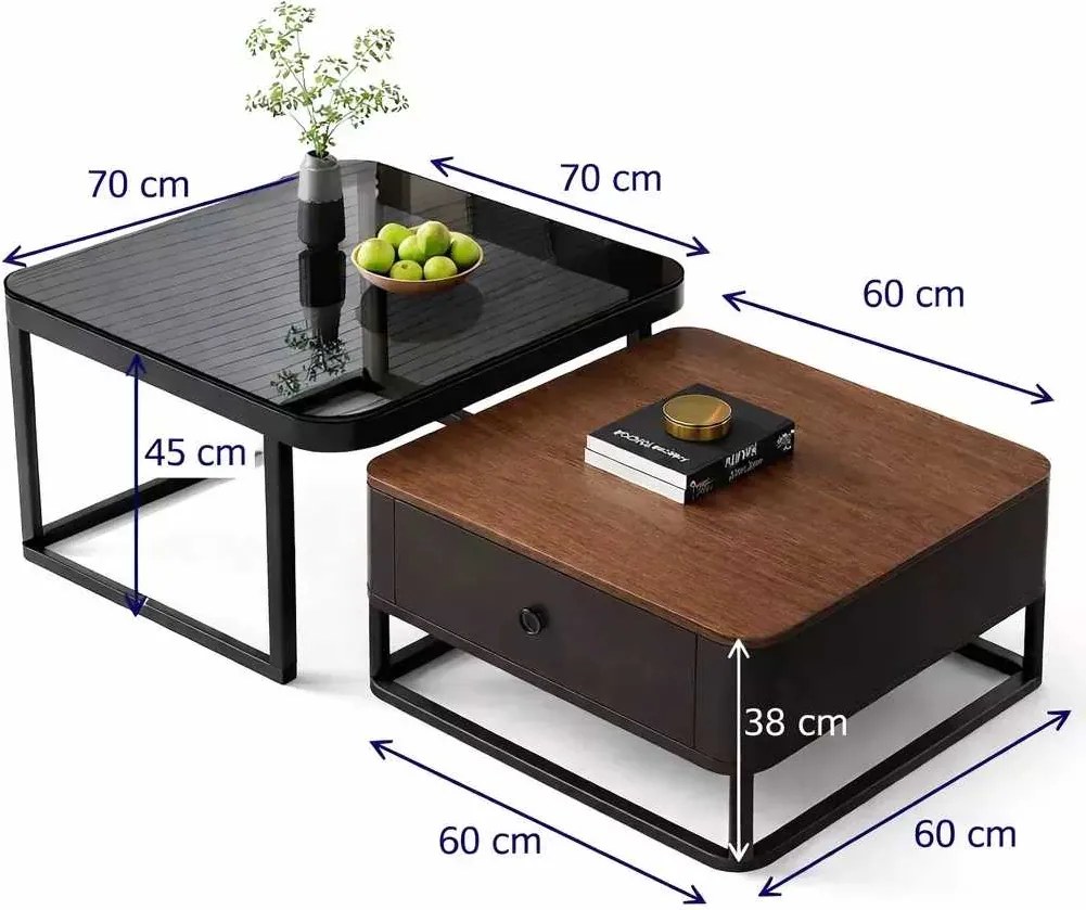 LuxuryForm DESIGN Konferenčný stolík DENVER 70 × 70 / 60 × 60 cm – drevo / sklo (set 2 ks)