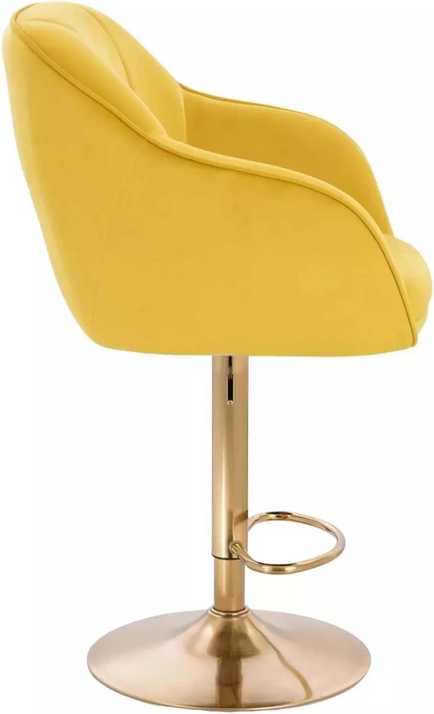 LuxuryForm DESIGN Barová stolička AVOLA VELUR na zlatom tanieri - žltá