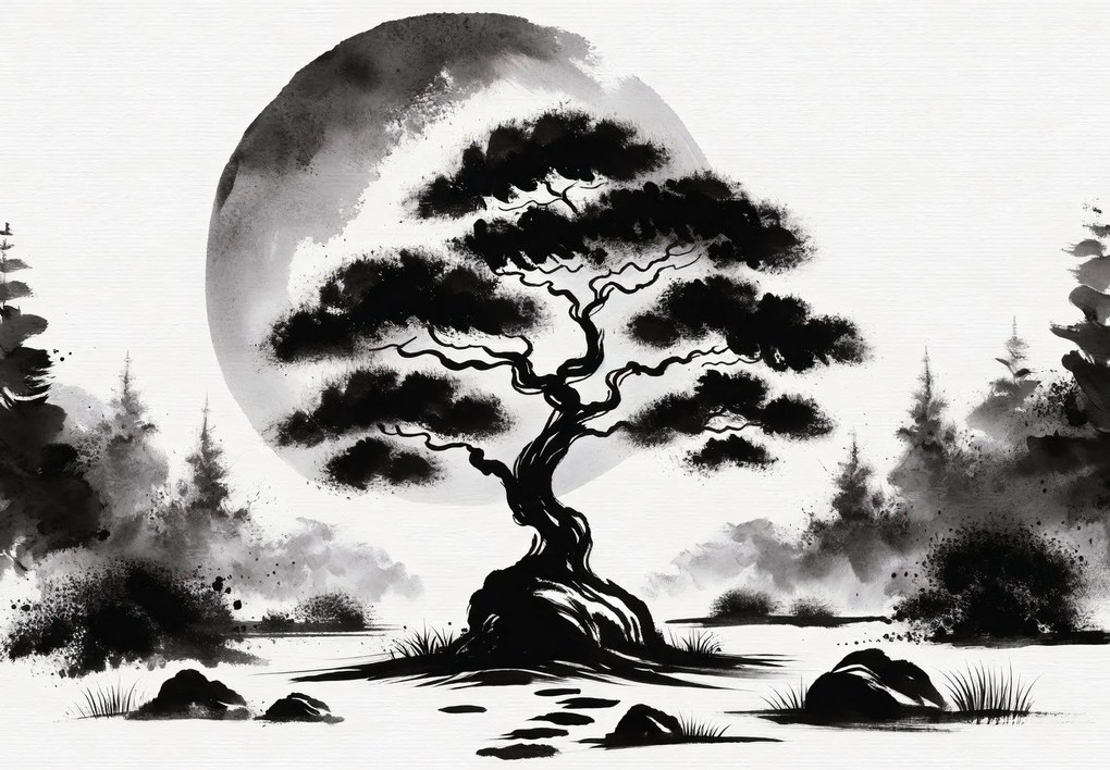 Fototapeta - Čiernobiela bonsai (147x102 cm)