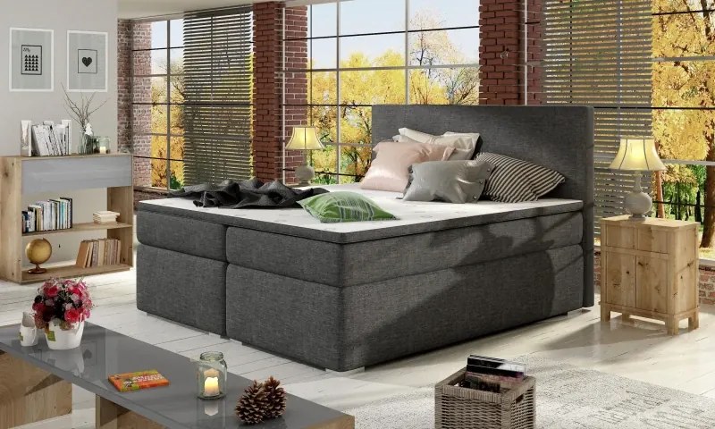 Posteľ Boxspring Divalia 200 x 180, tm. šedá (látka - bd 01)