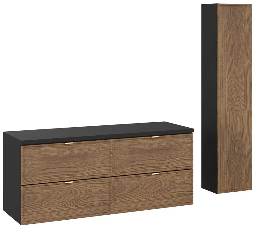 Kúpeľňová zostava s doskou a skrinkami Talia Casella 120 cm čierna mat/dub casella
