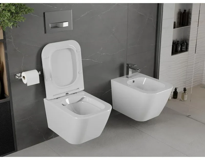 Mexen Madox, Rimless závesná wc misa 515x365x350 mm s pomaly padajúcim sedátkom SLIM z duroplastu, biela, 30154000