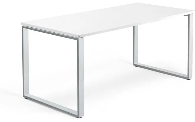 Kancelársky pracovný stôl QBUS, O-rám, 1600x800 mm, biela/strieborná